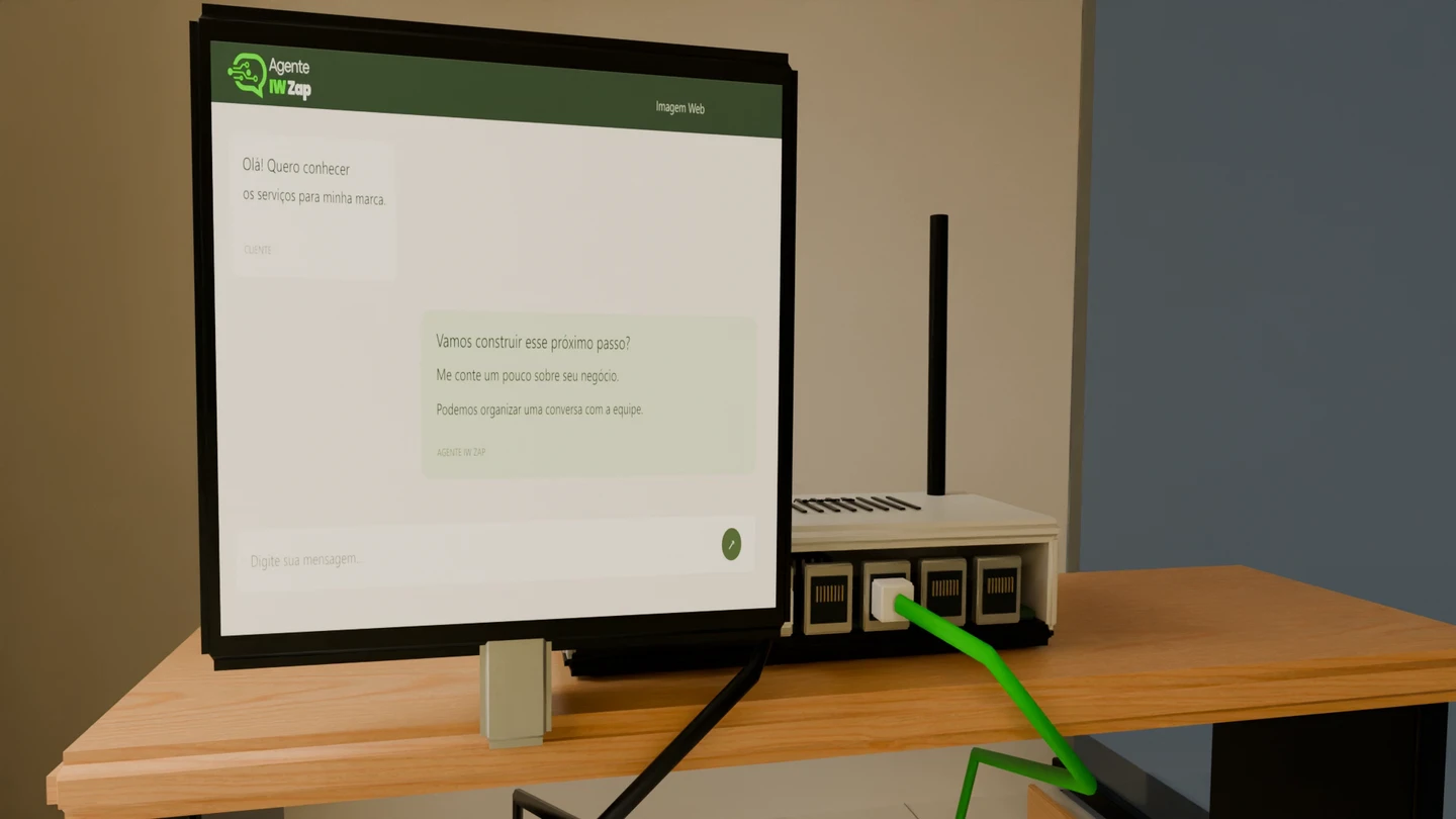 Tela de atendimento do Agente IW Zap no escritório 3D da Imagem Web.
